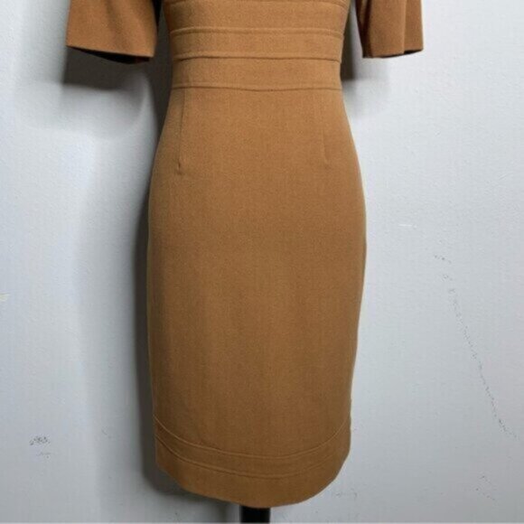 Suite 7 Elegant Camel Cowl Neckline with Shoulder Bow Sheath Dress - Picture 9 of 15